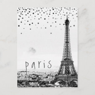 Carte Postale Tour Eiffel Paris City Grey confetti Vintage