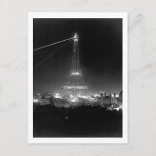 Carte Postale Tour Eiffel, Paris, France, Vue nocturne, Vintage
