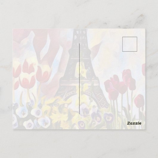 Carte Postale Tour Eiffel, Paris Iris, Tulipes Fleurs de Printem (Dos)