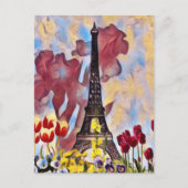 Carte Postale Tour Eiffel, Paris Iris, Tulipes Fleurs de Printem (Devant)