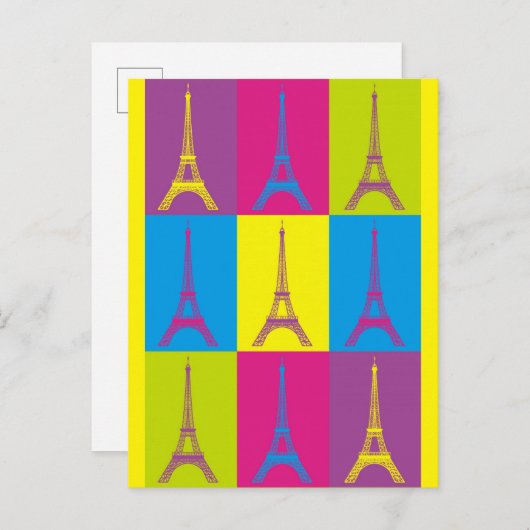 Carte Postale Tour Eiffel Paris Pop Art (Devant / Derrière)