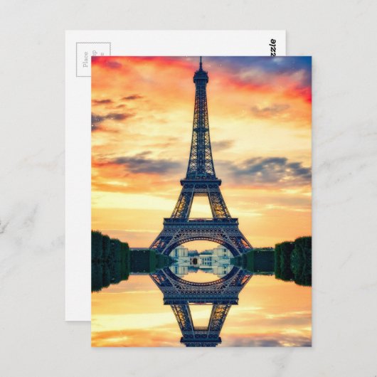 Carte Postale Tour Eiffel Paris Soirée européenne (Devant / Derrière)