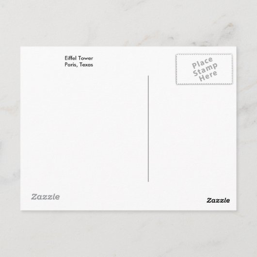 Carte Postale Tour Eiffel, Paris, Texas (Dos)
