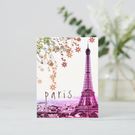 Carte Postale Tour Eiffel Paris Ville Rose violet Rustique Vinta (Debout devant)