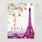 Carte Postale Tour Eiffel Paris Ville Rose violet Rustique Vinta (Devant)