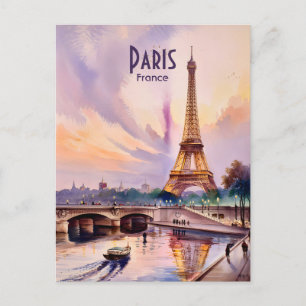 Carte Postale Tour Eiffel Paris Voyage Aquarelle Texte Personnal