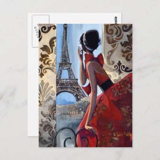 Carte Postale Tour Eiffel, Robe Rouge, Allons-y (Devant / Derrière)