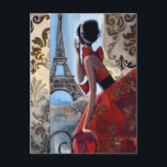 Carte Postale Tour Eiffel, Robe Rouge, Allons-y<br><div class="desc">Une des villes préférées de Trish,  Paris ! Peintures irlandaises avec des couleurs,  des textures et des scènes ludiques qui sont rétro vintage dans ce tableau. Également disponible en version limitée 24"x24" en toile giclée à prix de 450 $ (Première édition limitée - édition de 350).</div>