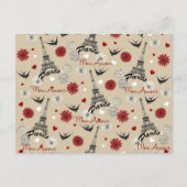 Carte Postale Tour Eiffel romantique, coeurs, fleurs (Devant)