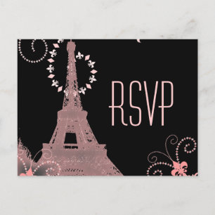 Carte Postale tour eiffel rose invitation de mariage vintage par