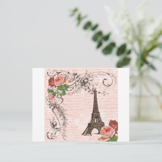 Carte Postale Tour Eiffel Rose rouge (Debout devant)
