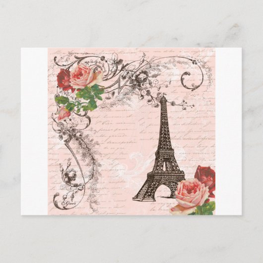 Carte Postale Tour Eiffel Rose rouge (Devant)
