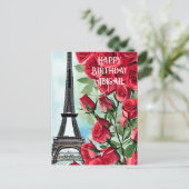 Carte Postale Tour Eiffel Roses Rouges Romantiques Joyeux Annive (Debout devant)