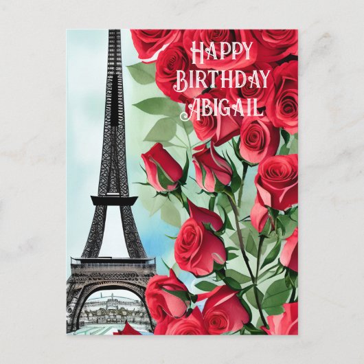 Carte Postale Tour Eiffel Roses Rouges Romantiques Joyeux Annive (Devant)