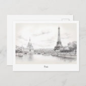 Carte Postale Tour Eiffel vintage, dessin de conception (Devant / Derrière)