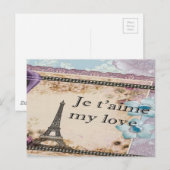 Carte Postale Tour Eiffel vintage romantique (Devant / Derrière)