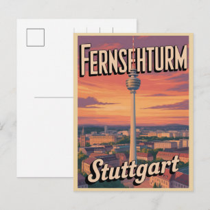 Carte Postale Tour Fernsehturm de Stuttgart cadeau allemand vint