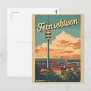 Carte Postale Tour Fernsehturm de Stuttgart vintage cadeau allem