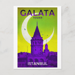 Carte Postale tour Galata, Istanbul, Turquie, vintage, voyage