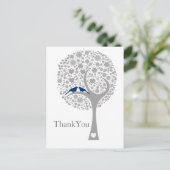 Carte Postale tourbillon bleu marine lovebirds mariage Merci (Debout devant)