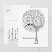 Carte Postale tourbillon bleu marine lovebirds mariage Merci (Devant / Derrière)