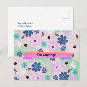 Carte Postale Tourbillon de fleurs et de papillons pour changeme