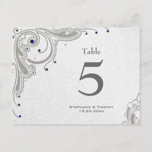 Carte Postale Tourbillons d'argent + bijoux bleu mariage numéro