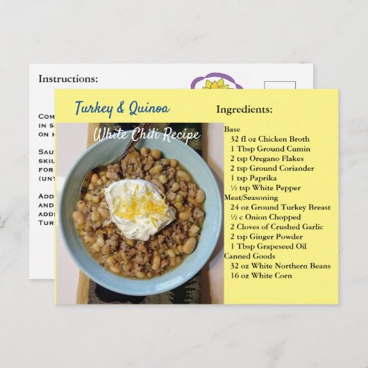 Carte Postale Tourkey Quinoa White Chili (Devant / Derrière)