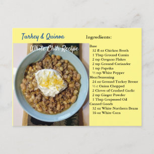 Carte Postale Tourkey Quinoa White Chili Recipe Postcard