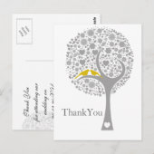 Carte Postale tourmier jaune lovebirds mod mariage Merci (Devant / Derrière)