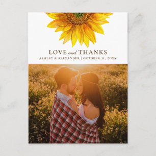 Carte Postale Tournesol à l'aquarelle. Merci pour un mariage rus