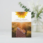 Carte Postale Tournesol aquarelle. Mariage rustique merci (Debout devant)