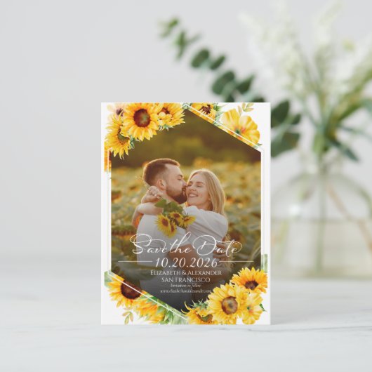 Carte Postale Tournesol Automne Photo Mariage Enregistrer la dat (Debout devant)