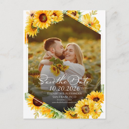 Carte Postale Tournesol Automne Photo Mariage Enregistrer la dat (Devant)