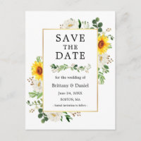 Tournesol Blanc Floral Vert Économisez La Date