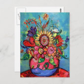 Carte Postale Tournesol dans le Vase rose (Devant / Derrière)