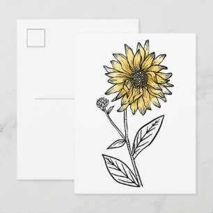 Carte Postale Tournesol d'art en ligne esthétique aquarelle bota