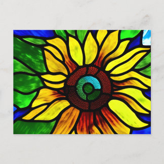 Carte Postale Tournesol de pays en verre teint rustique
