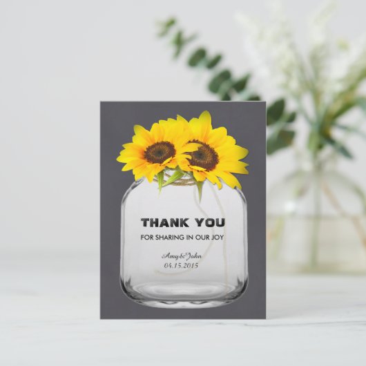 Carte Postale Tournesol en pot Mason merci note Tournesol7 (Debout devant)