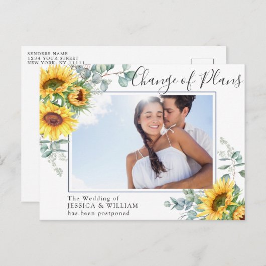 Carte Postale Tournesol Eucalyptus PHOTO Mariage Changement de p (Devant / Derrière)