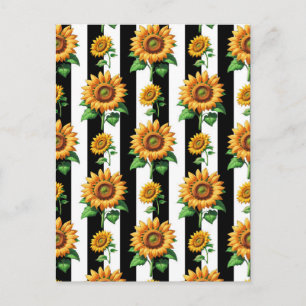 Carte Postale Tournesol Floral Bandes Noires et Blanches