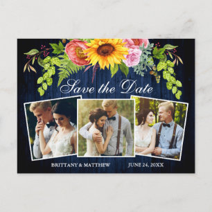 Carte Postale Tournesol Floral Bois Bleu 3 Photo Enregistrer La