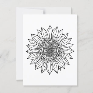 Carte Postale Tournesol Floral Illustration Line Art