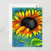 Carte Postale Tournesol Impressionnisme Crayon Moderne Gras (Devant / Derrière)