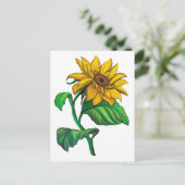 Carte Postale Tournesol Jaune Dessin Crayon Couleur (Debout devant)