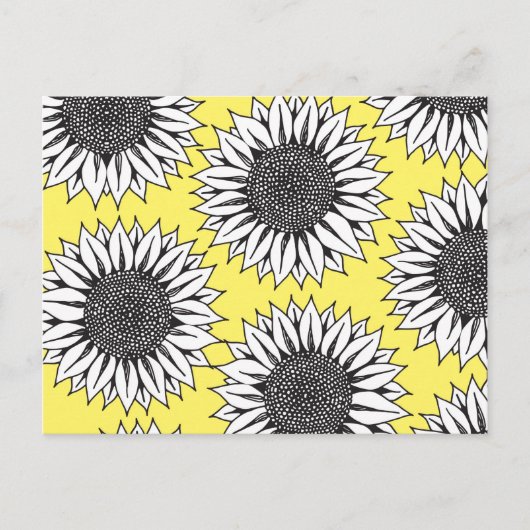 Carte Postale Tournesol jaune en noir et blanc dessin à la main (Devant)