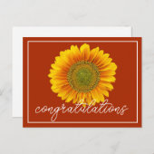 Carte Postale Tournesol Jaune Fond Orange Félicitations (Devant / Derrière)