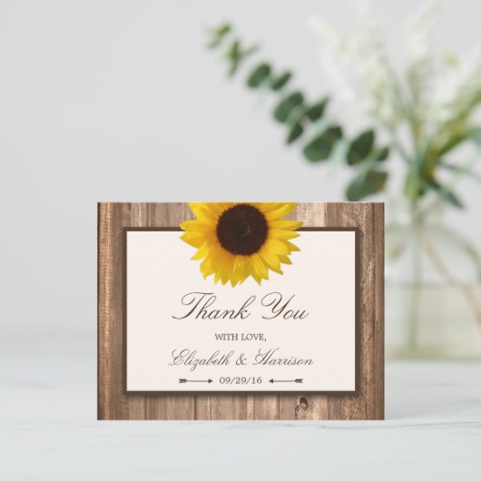 Carte Postale Tournesol rustique et Mariage de bois Brown (Debout devant)