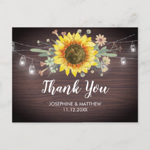 Carte Postale Tournesol rustique Jar Mariage léger Merci