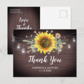 Carte Postale Tournesol rustique Jar Mariage léger Merci (Devant / Derrière)